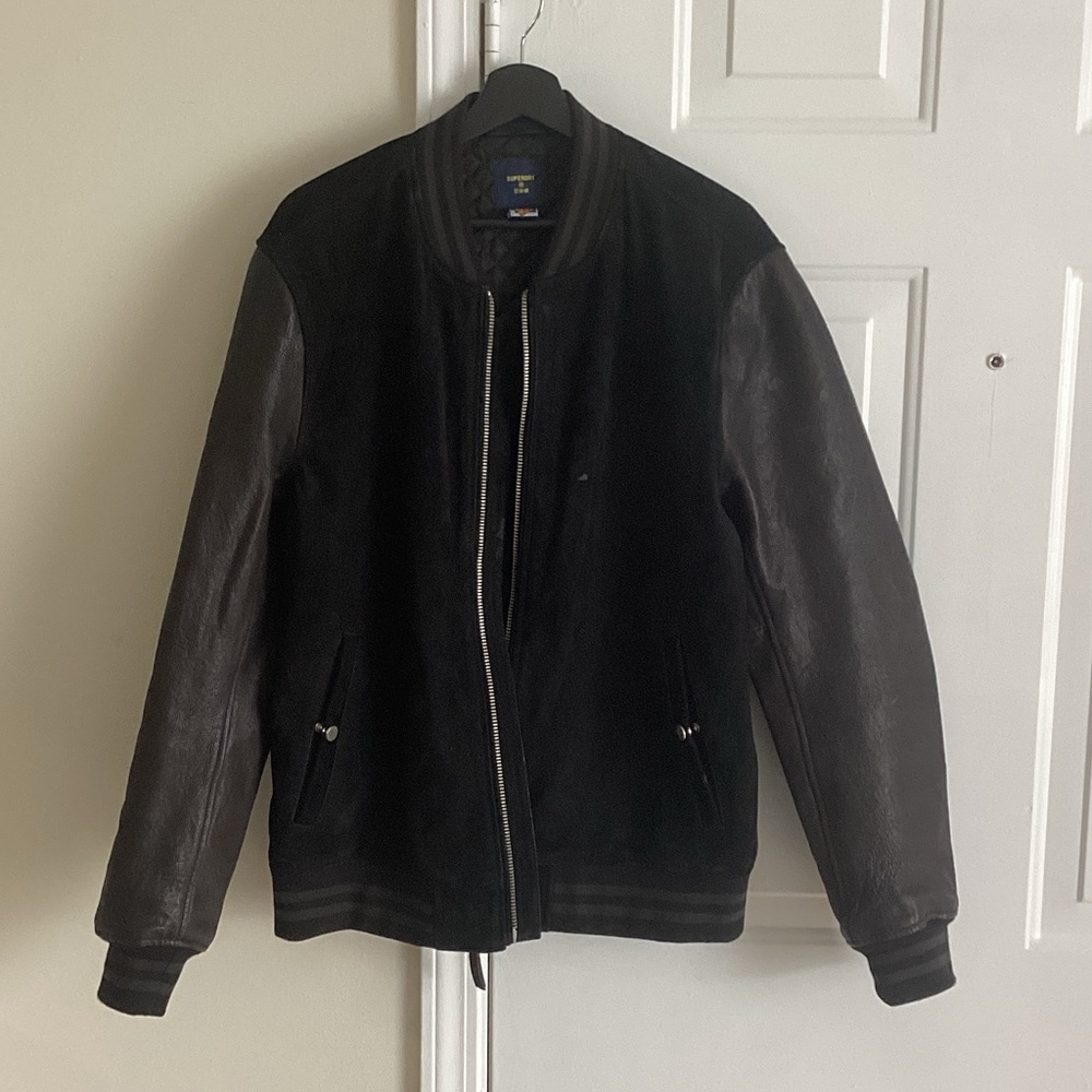 Superdry Black Bomber Jacket / Suede Leather